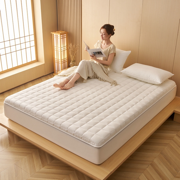 91家纺网 家纺一手货源 找家纺 锦丝钰床垫 2025新款色织水洗棉棉花床垫 白色