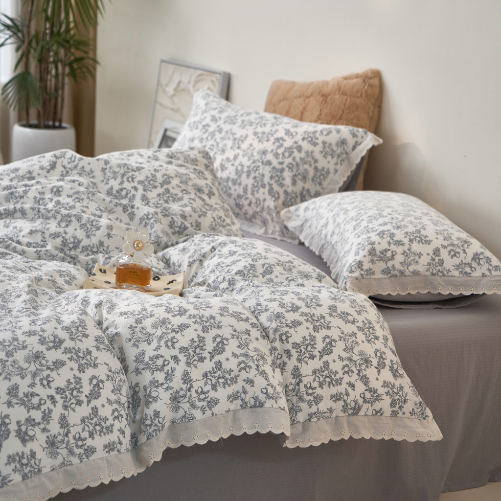 91家纺网 家纺一手货源 找家纺 漫仙阁家纺 2025新款双层纱花边款韩版四件套 法式浪漫