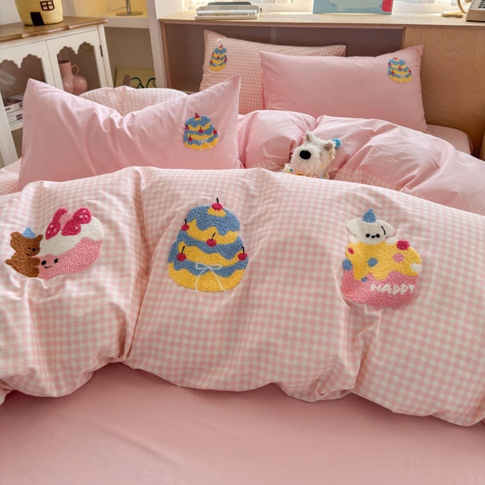 91家纺网 家纺一手货源 找家纺 如意朵2025新款全棉毛巾绣四件套 小甜品