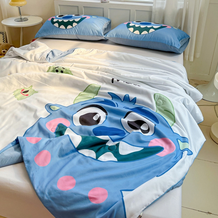 91家纺网 家纺一手货源 找家纺 海岛哥哥 2025新款水洗棉大版卡通夏被 可爱小怪兽