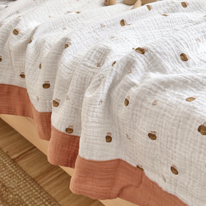 91家纺网 家纺一手货源 找家纺 BOSS 2025新款全棉纯棉皱皱纱儿童盖毯夏被  幼儿园夏被夏凉被空调被 小蘑菇