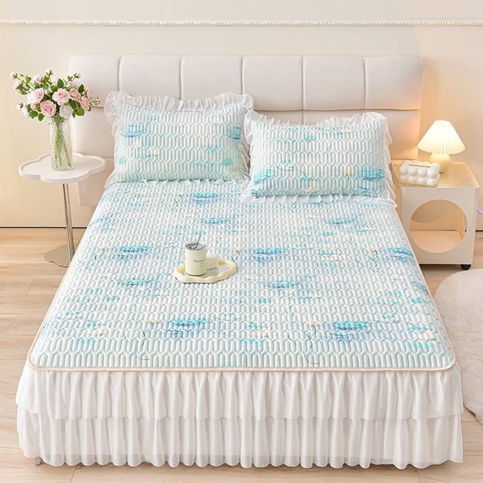 91家纺网 家纺一手货源 找家纺 畅畅家纺 2025新款夏季凉感丝印花足球花凉席夏被夏凉被空调被四件套 足球花-荷塘月色