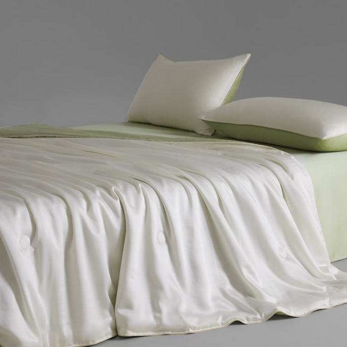 91家纺网 家纺一手货源 找家纺 AB家纺2025新品A类莱赛尔双拼50天丝空调夏被四件套 珍珠白-梨花黄