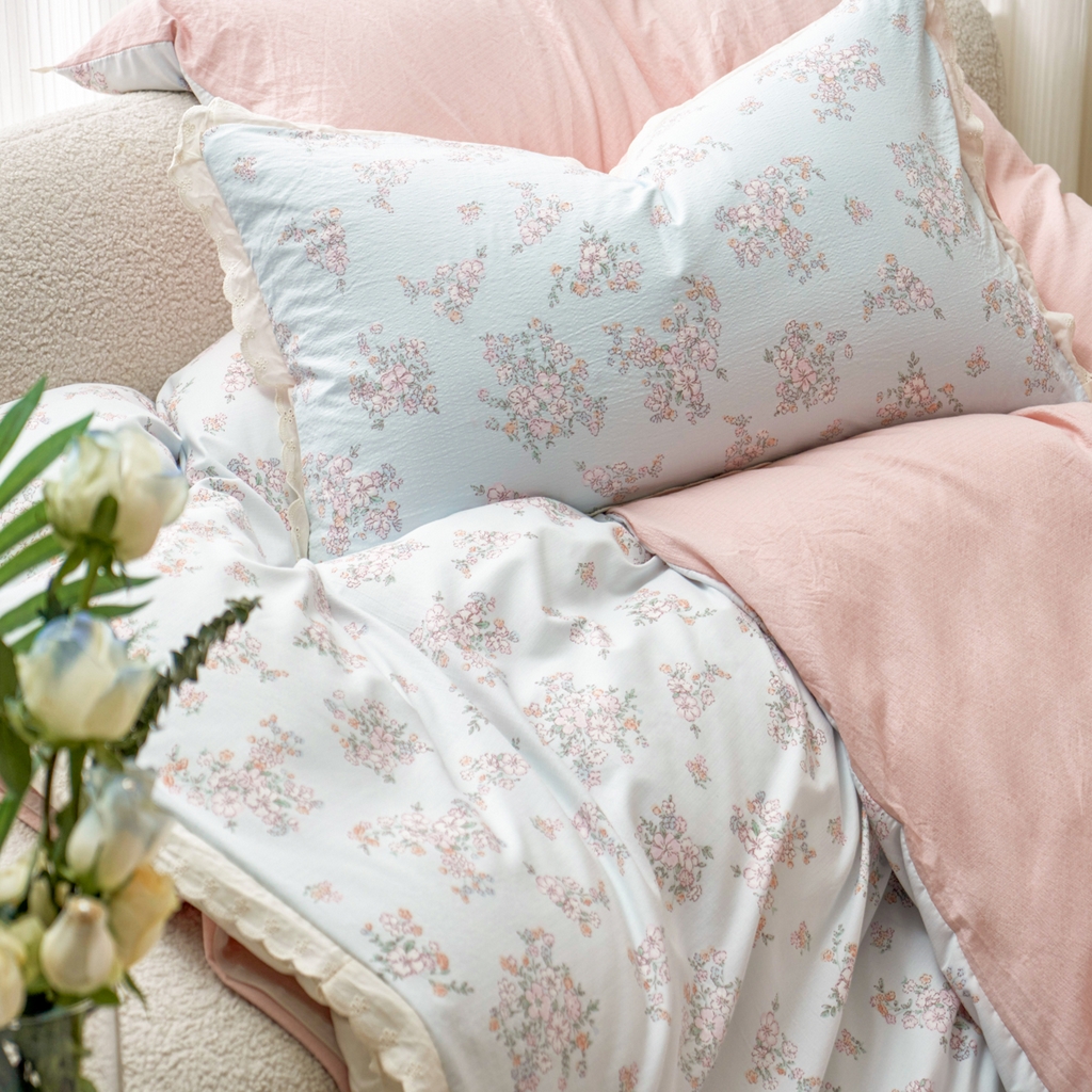 91家纺网 家纺一手货源 找家纺 漫仙阁家纺 2025新款双层纱花边款韩版四件套 初夏