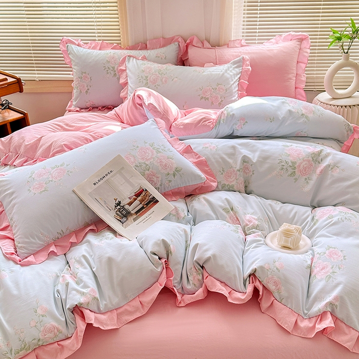 91家纺网 家纺一手货源 找家纺 佳一家纺 2025新款亲肤水洗棉四件套系列 倾城之恋