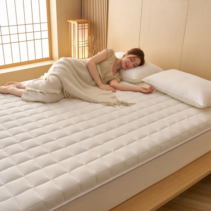 91家纺网 家纺一手货源 找家纺 锦丝钰床垫 2025新款色织水洗棉棉花床垫 白色