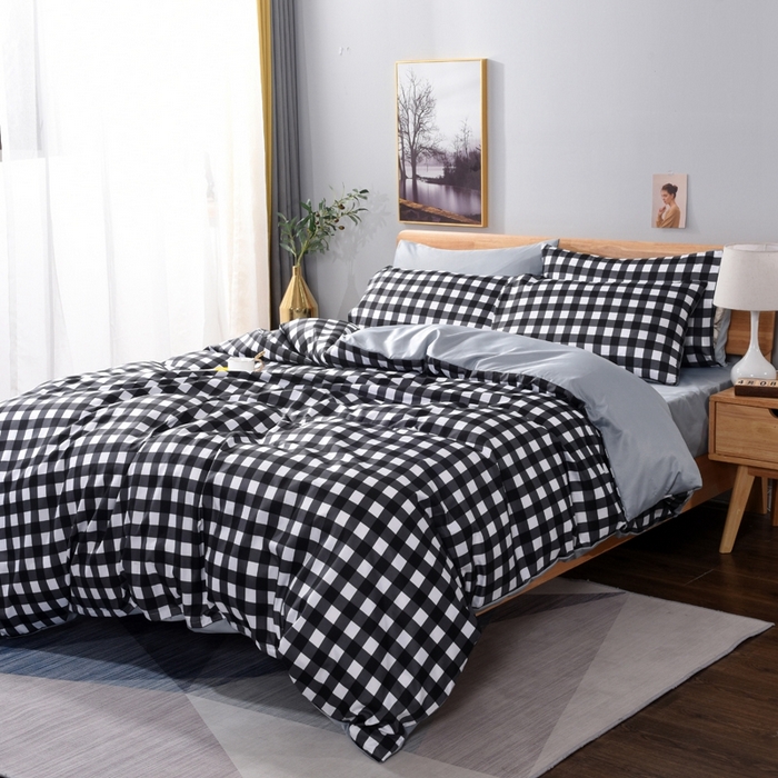 91家纺网 家纺一手货源 找家纺 百花王2025新款斜纹天丝莫代尔四件套 黑白格