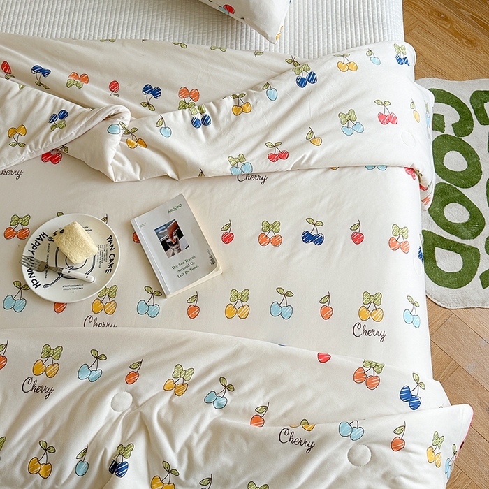 91家纺网 家纺一手货源 找家纺 麦伦家居 2025新款云柔针织棉大豆夏凉被 樱桃画