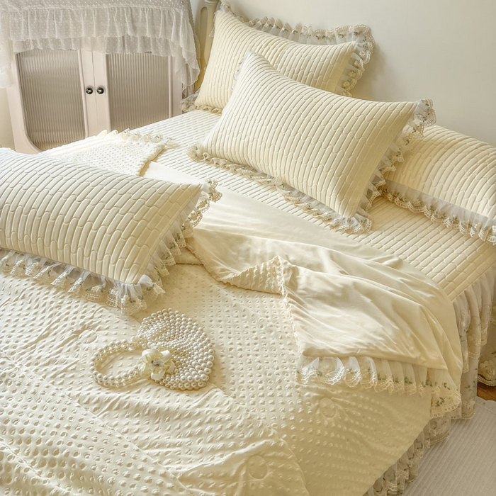 91家纺网 家纺一手货源 找家纺 恋尚 2025新款乳胶凉感床笠裙-甜朵【控价170起】 甜朵-奶黄