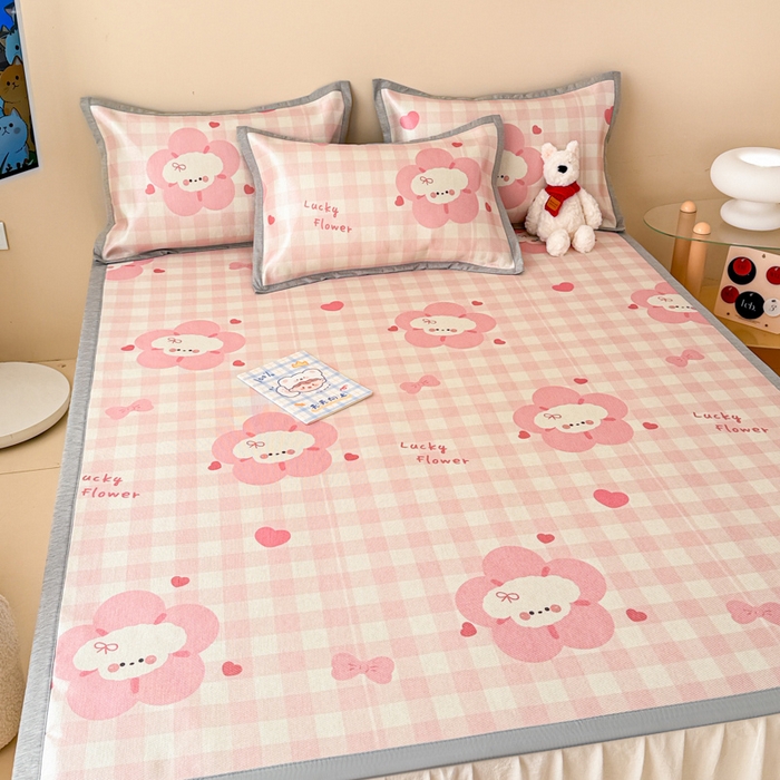 91家纺网 家纺一手货源 找家纺 典曼家纺 2025春夏新款250D冰丝宽边圆网冰丝凉席席子 花开狗狗