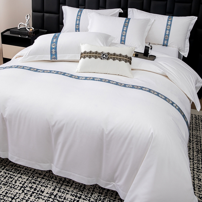 91家纺网 家纺一手货源 找家纺 优必恩 2025新款高支高密民宿酒店织带款四件套套件 暖心