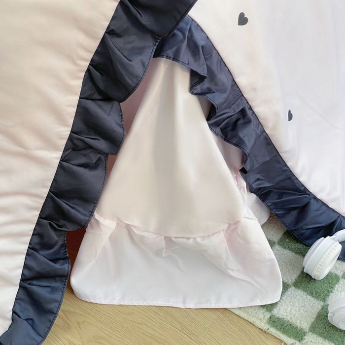 91家纺网 家纺一手货源 找家纺 绣女坊  2025新款水洗天丝夏被四件套 粉色爱心