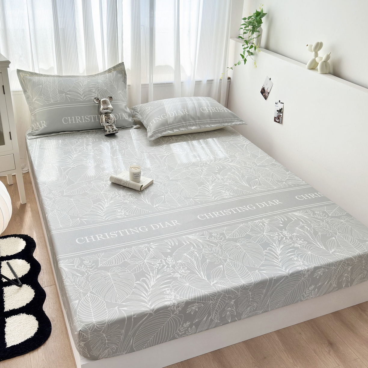 91家纺网 家纺一手货源 找家纺 乐居家纺 2025新款亲肤舒适活性印染水洗冰丝床笠 芳菲-灰