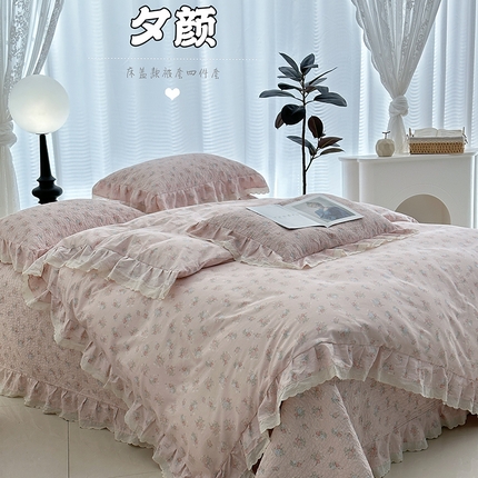 91家纺网 家纺一手货源 找家纺 佰织鑫家居 2025新款全棉砂洗床盖款四件套-艾莎系列 夕颜