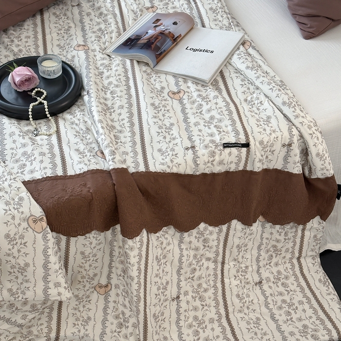 91家纺网 家纺一手货源 找家纺 觅糖  2025新款春夏款法式蕾丝针织大豆夏被 花伴