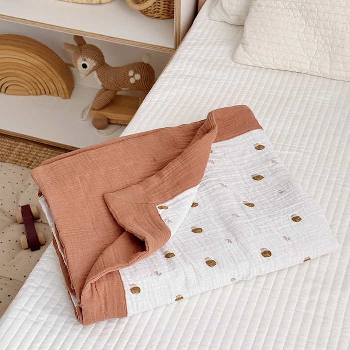 91家纺网 家纺一手货源 找家纺 BOSS 2025新款全棉纯棉皱皱纱儿童盖毯夏被  幼儿园夏被夏凉被空调被 小蘑菇