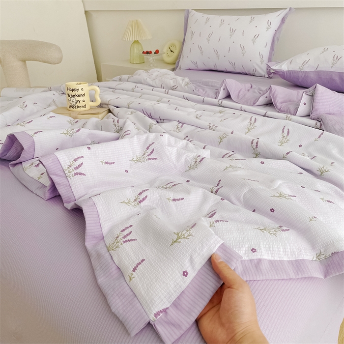 91家纺网 家纺一手货源 找家纺 南北家居 2025新款亲肤泡泡棉提花夏被 紫色香