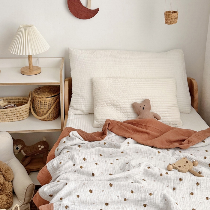 91家纺网 家纺一手货源 找家纺 BOSS 2025新款全棉纯棉皱皱纱儿童盖毯夏被  幼儿园夏被夏凉被空调被 小蘑菇