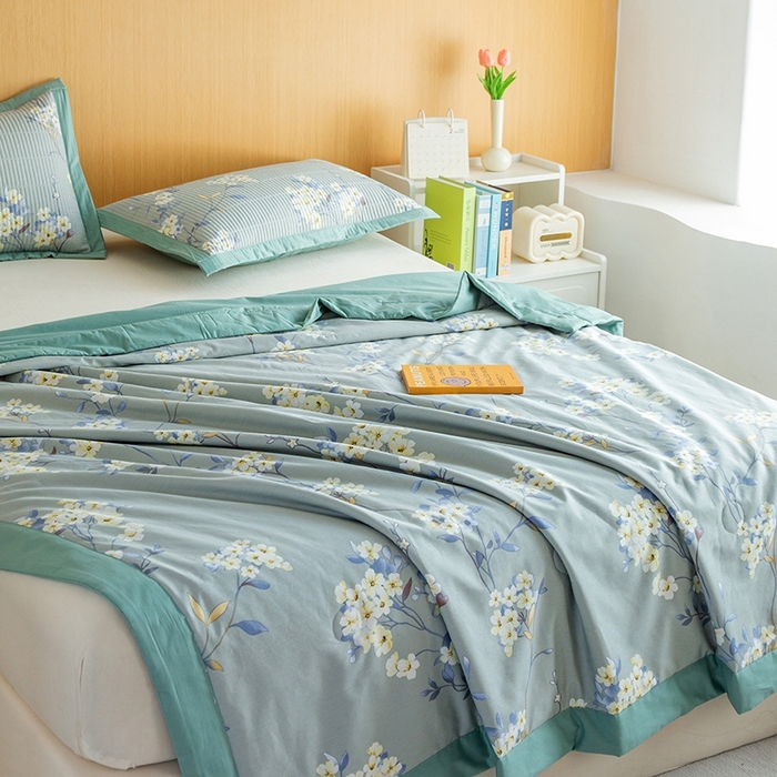 91家纺网 家纺一手货源 找家纺 晨晨家纺2025新款双面全棉夏被四件套 青棠