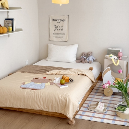 喜多兔2025新款高精密人字棉贴布绣奶里奶气夏被夏凉被 咖色奶气小熊