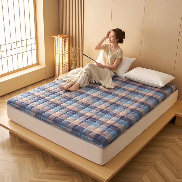 91家纺网 家纺一手货源 找家纺 锦丝钰床垫 2025新款色织水洗棉棉花床垫 彩格