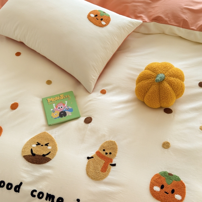 91家纺网 家纺一手货源 找家纺 如意朵2025新款全棉毛巾绣四件套 柿柿如意