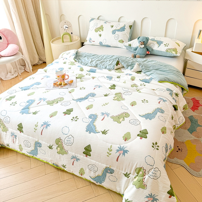 91家纺网 家纺一手货源 找家纺 熙宴家纺 2025新款A类水洗双层纱100%新疆棉花印花夏被空调被夏凉被 恐龙乐园