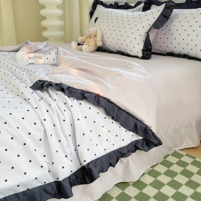 91家纺网 家纺一手货源 找家纺 绣女坊  2025新款水洗天丝夏被四件套 紫色圆点