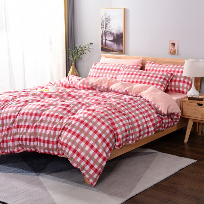 91家纺网 家纺一手货源 找家纺 百花王2025新款斜纹天丝莫代尔四件套 粉格