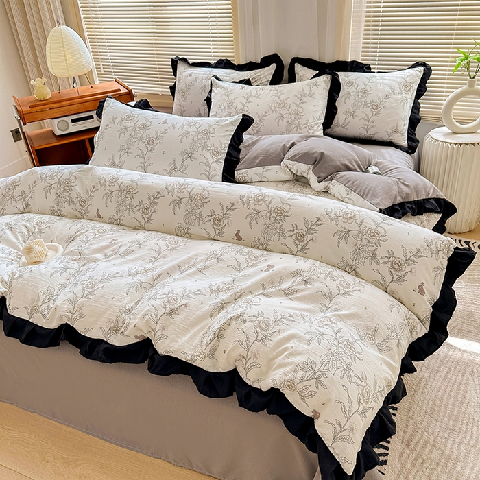 91家纺网 家纺一手货源 找家纺 佳一家纺 2025新款亲肤水洗棉四件套系列 花恋