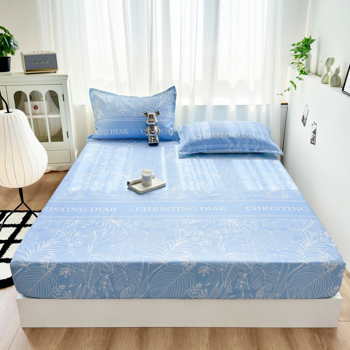 91家纺网 家纺一手货源 找家纺 乐居家纺 2025新款亲肤舒适活性印染水洗冰丝床笠 芳菲-蓝