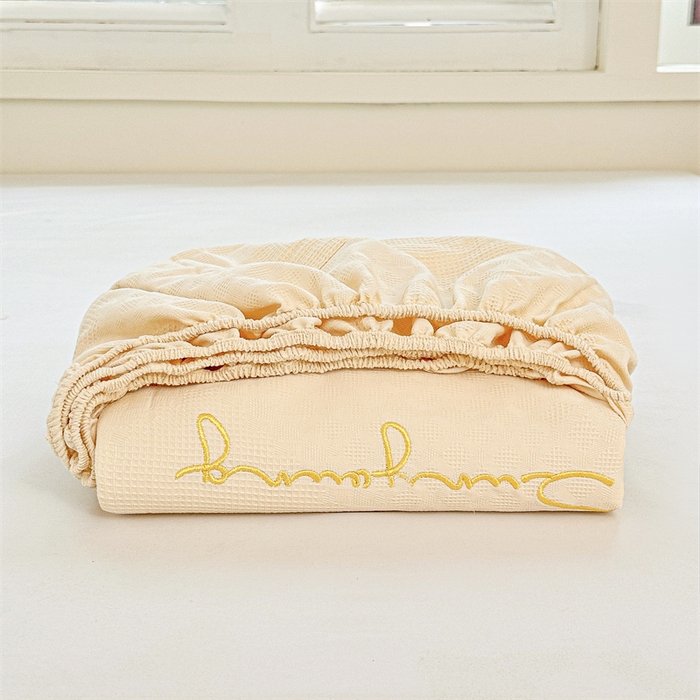 91家纺网 家纺一手货源 找家纺 曼町家居 2025新款全棉华夫格床笠 珍珠白