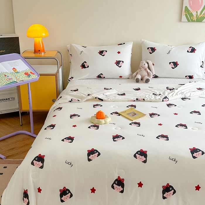 91家纺网 家纺一手货源 找家纺 麦伦家居 2025新款云柔针织棉大豆夏凉被 蝴蝶结女孩