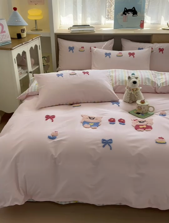 91家纺网 家纺一手货源 找家纺 如意朵2025新款全棉毛巾绣四件套 诸事顺意