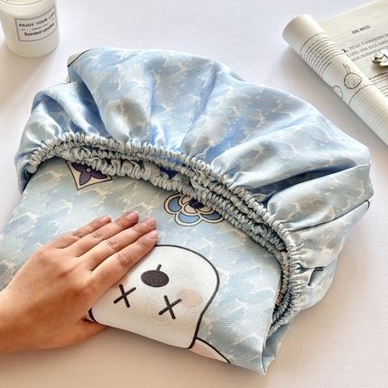 91家纺网 家纺一手货源 找家纺 乐居家纺 2025新款亲肤舒适活性印染水洗冰丝床笠 千鸟格熊-蓝