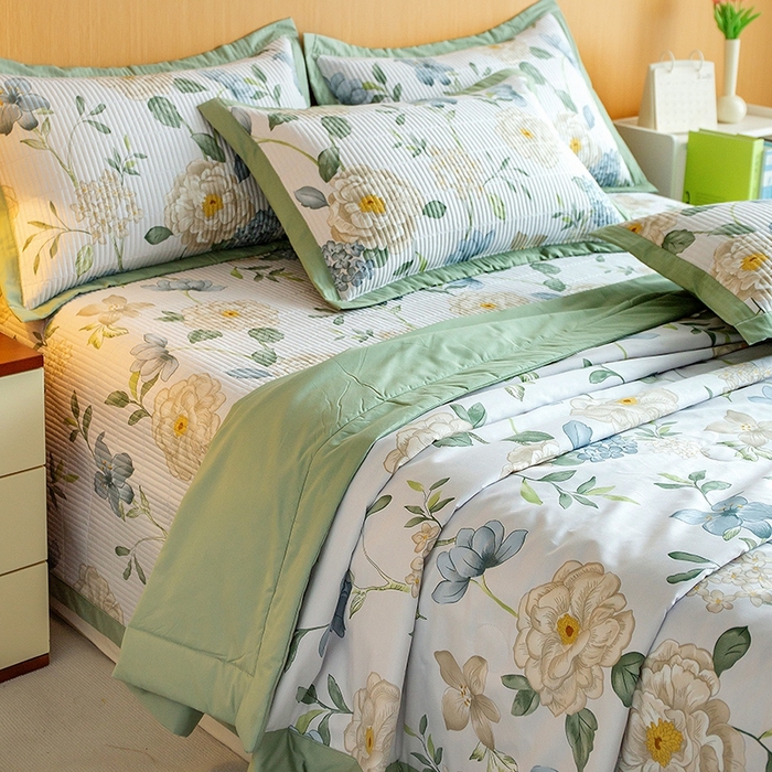 91家纺网 家纺一手货源 找家纺 晨晨家纺2025新款双面全棉夏被四件套 清新悦语