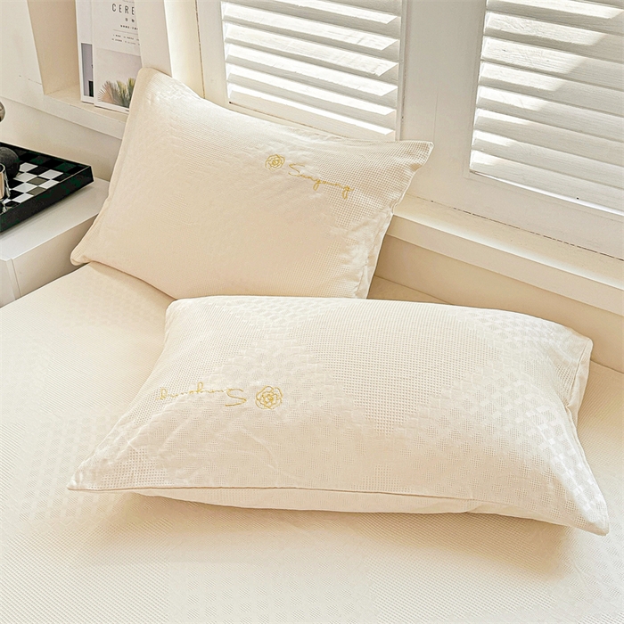 91家纺网 家纺一手货源 找家纺 曼町家居 2025新款全棉华夫格床笠 珍珠白