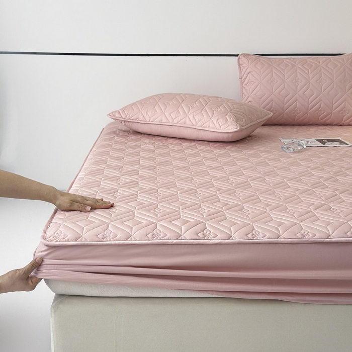 91家纺网 家纺一手货源 找家纺 云雀   2025新款舒适莱赛尔天丝夹棉床笠 菱格床笠-豆沙