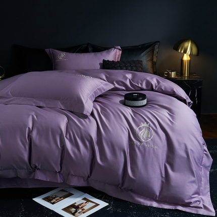 91家纺网 家纺一手货源 找家纺 （总）沃尔居 2025新款纯棉全棉四件套纯棉长绒棉四件套刺绣绣花纯色贡缎床笠款高端礼盒装