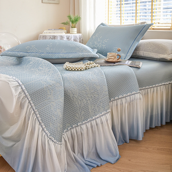 91家纺网 家纺一手货源 找家纺 桂雅居 2025春夏新款高分子凉席三件套床裙款 天空蓝