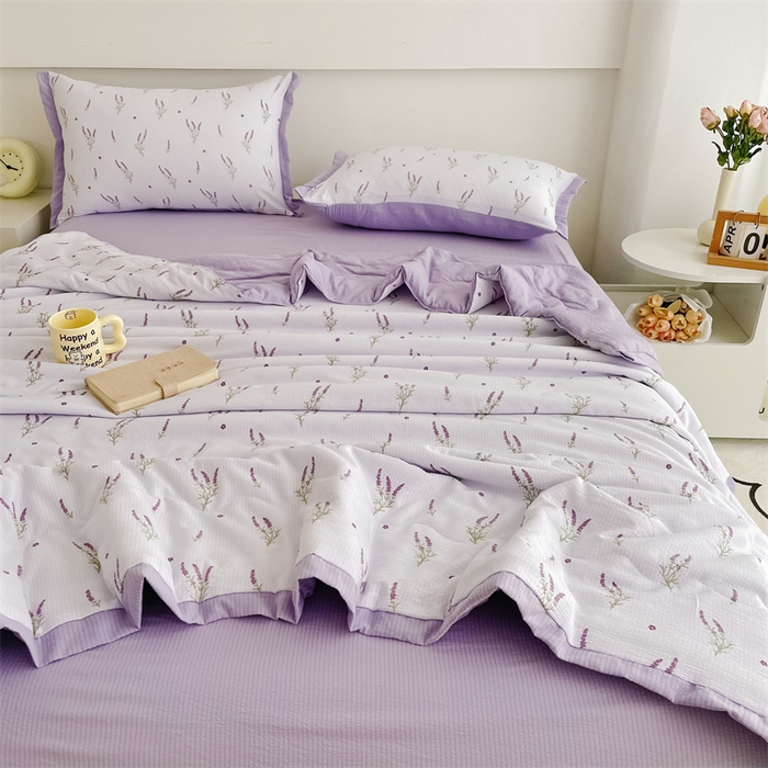 91家纺网 家纺一手货源 找家纺 南北家居 2025新款亲肤泡泡棉提花夏被 紫色香