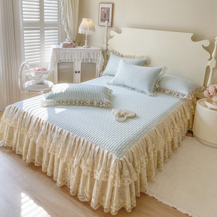 91家纺网 家纺一手货源 找家纺 恋尚 2025新款乳胶凉感床笠裙-甜朵【控价170起】 甜朵-清新蓝