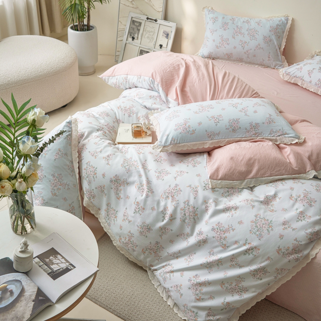 91家纺网 家纺一手货源 找家纺 漫仙阁家纺 2025新款双层纱花边款韩版四件套 初夏