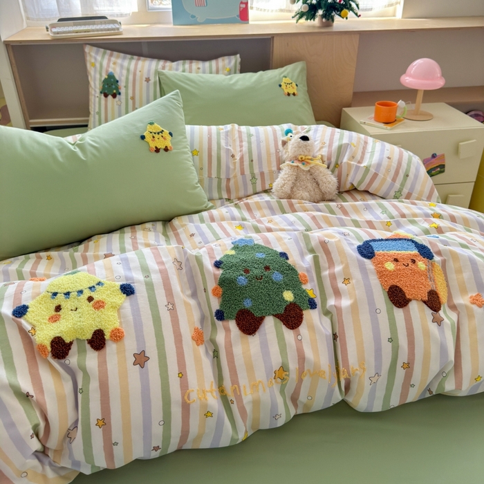 91家纺网 家纺一手货源 找家纺 （总）如意朵 2025新款13372全棉毛巾绣小清新四件套（专版花型）