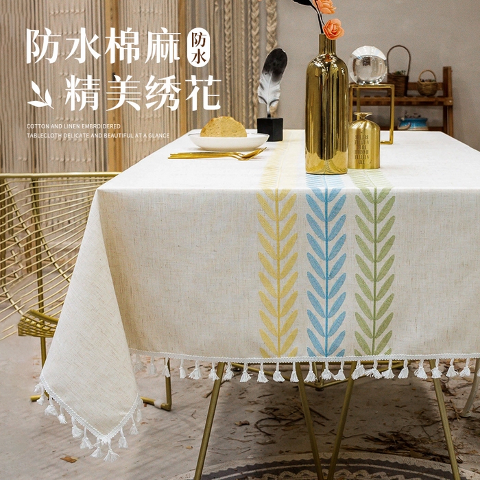 91家纺网 家纺一手货源 找家纺 （总）大梧纺织2025新款棉麻绣花桌布-彩穗秋穗