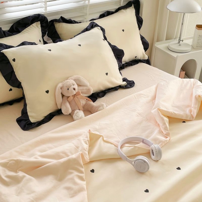 91家纺网 家纺一手货源 找家纺 绣女坊  2025新款水洗天丝夏被四件套 黄色爱心