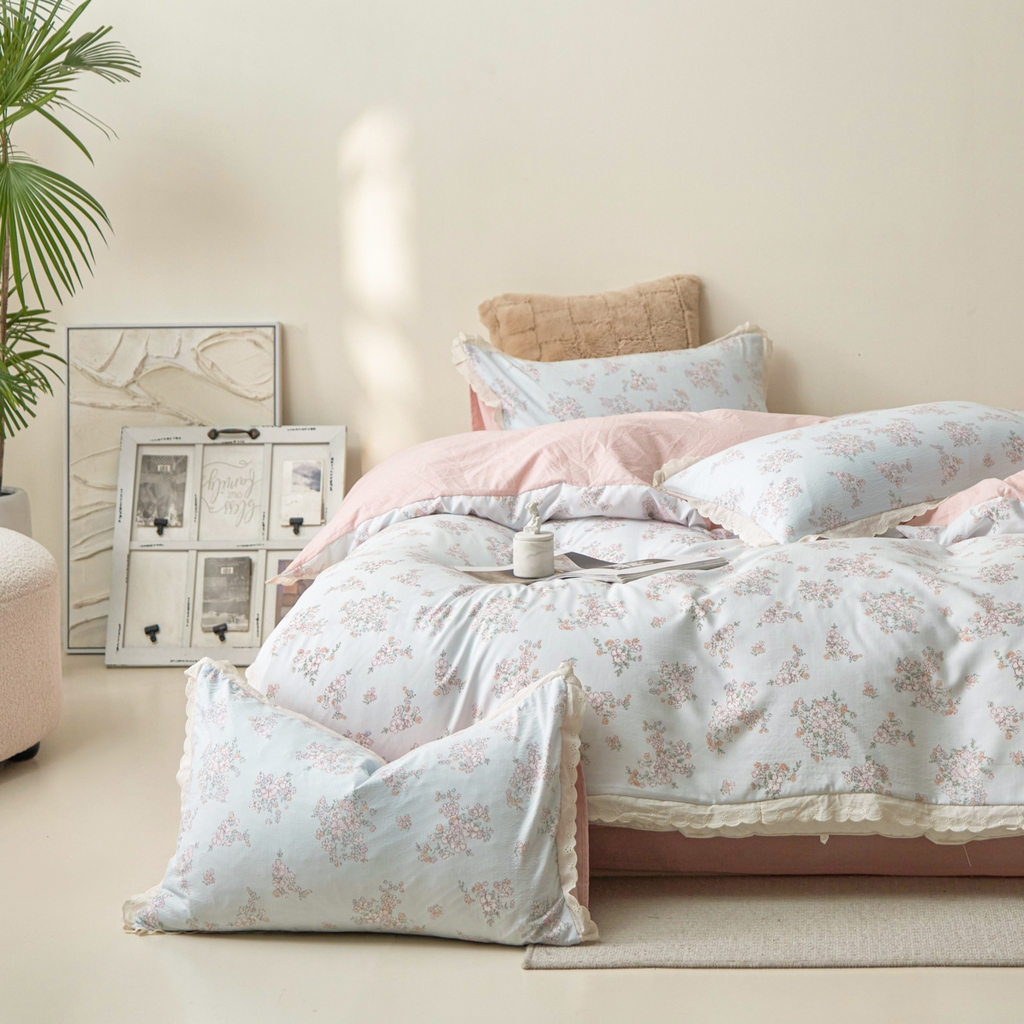 91家纺网 家纺一手货源 找家纺 漫仙阁家纺 2025新款双层纱花边款韩版四件套 初夏