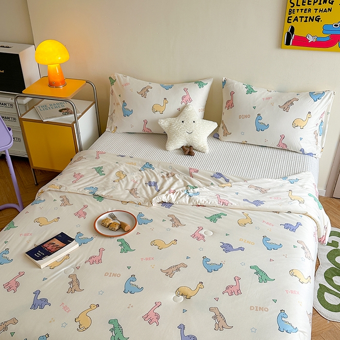 91家纺网 家纺一手货源 找家纺 麦伦家居 2025新款云柔针织棉大豆夏凉被 七彩恐龙