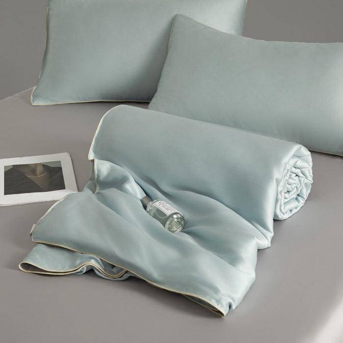 91家纺网 家纺一手货源 找家纺 AB家纺2025新品A类莱赛尔双拼50天丝空调夏被四件套 冰川蓝-烟灰