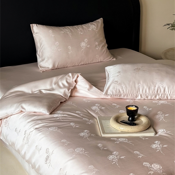 91家纺网 家纺一手货源 找家纺 FORTWO2025新款60支兰精天丝浮雕提花四件套		 白茶